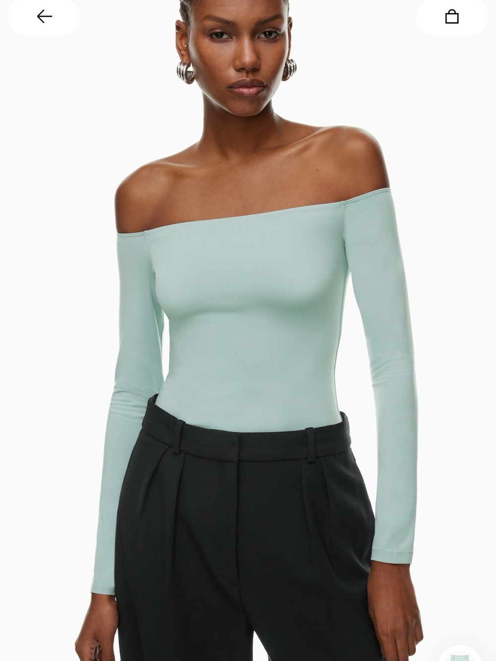 Aritzia contour Off-Shoulder Long-Sleeve Stretch Top in Mint